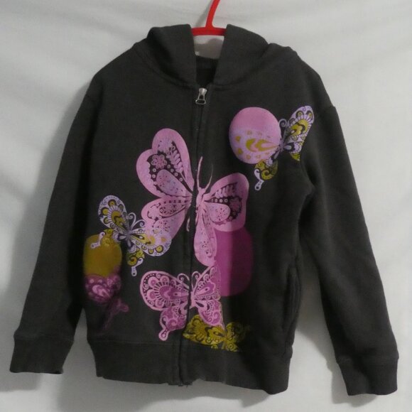 WOOLWORTHS | 6-7 years | Brown Hooded Zip-Up Sweatshirt | Butterfly Print Front - Picture 2 of 16